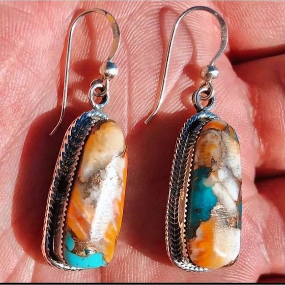 Silver and sediment jasper boho chic trendy earrings new - Picture 2 of 4